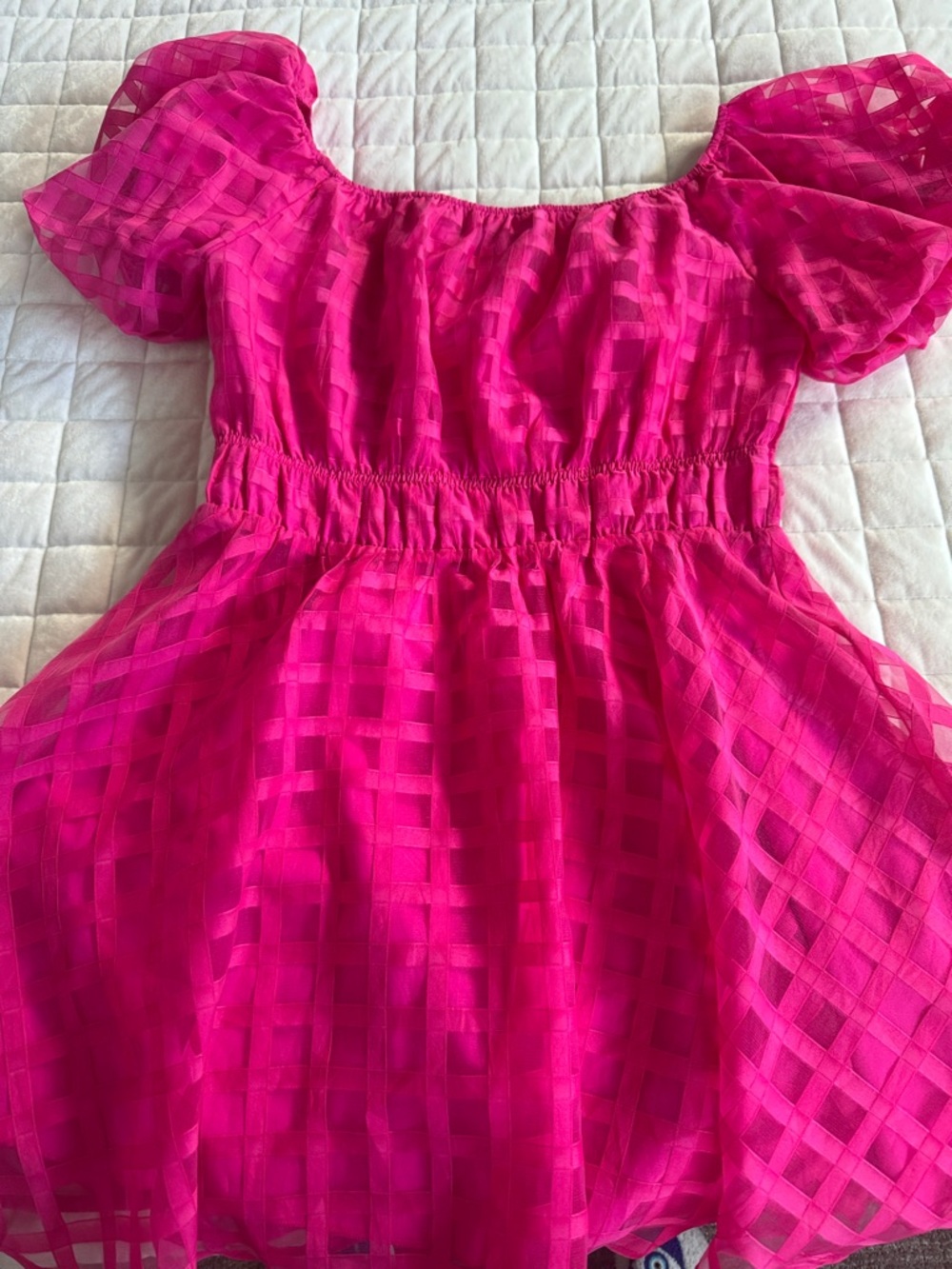 Bright Pink Puff-Sleeve Women’s Dress